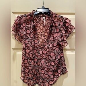 Anthropologie Floral Lotus Top Size XS